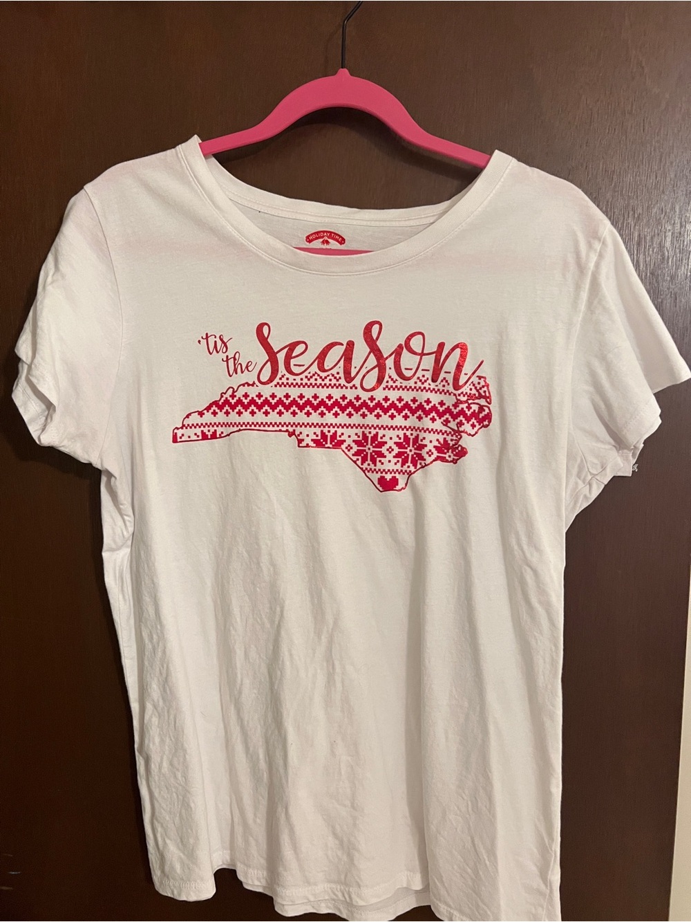 Holiday Time White Short Sleeve Tee with Red 'Tis the Season Graphic